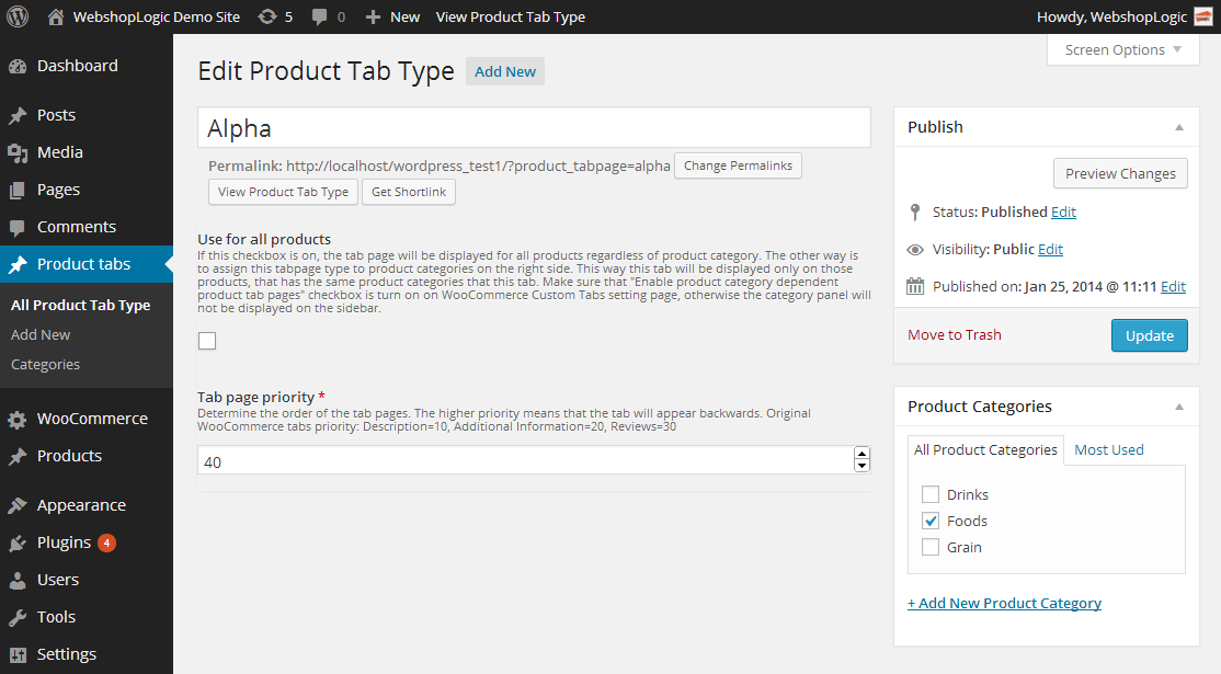 WooCommerce Custom Tabs Pro Custom tab type definition page