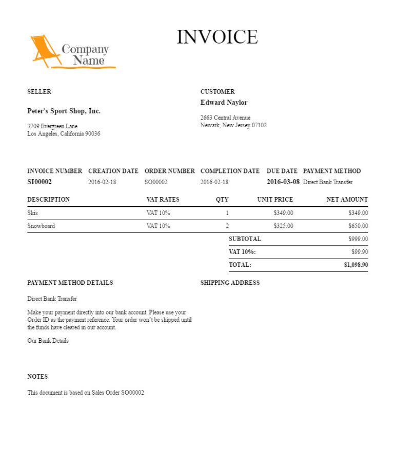 Filogy Invoice for WooCommerce "Traditional BW eco"